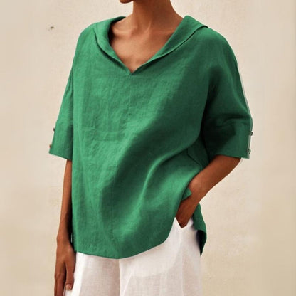Lena - Linen blouse for women with V-neck collar