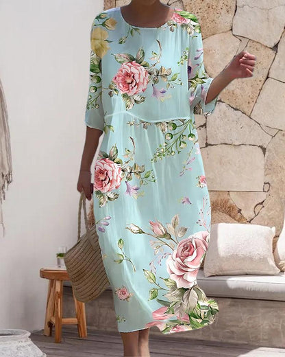 Miranda - Elegant floral dresses with covered midsection