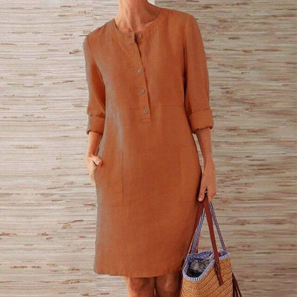 Raquel – Long dress with sleeves in cotton and flax