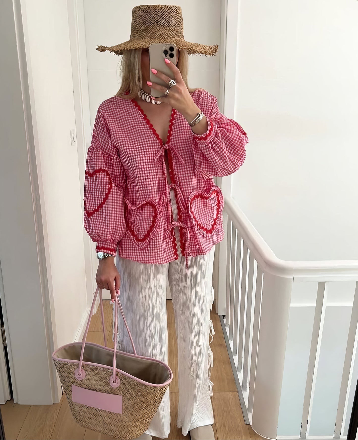 Claudia – Blouse Gingham avec Nœud